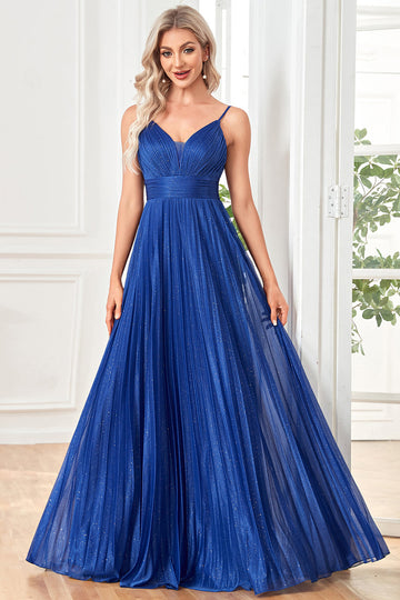 Vestido de fiesta azul oscuro de purpurina en forma de A